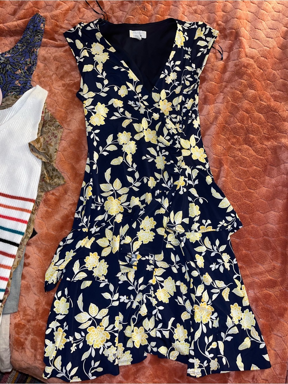 Navy and Yellow Floral Print Dress